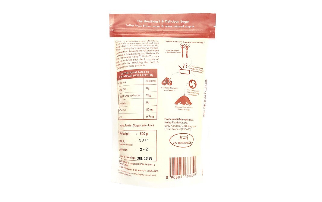 Kolhu Natural Khandsari Sugar    Pack  500 grams